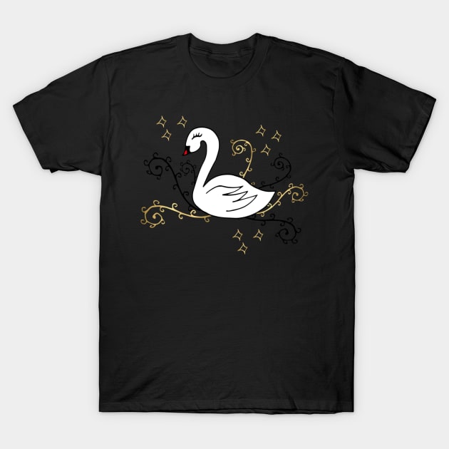 Swan and golden arabesques T-Shirt by Symphonia46